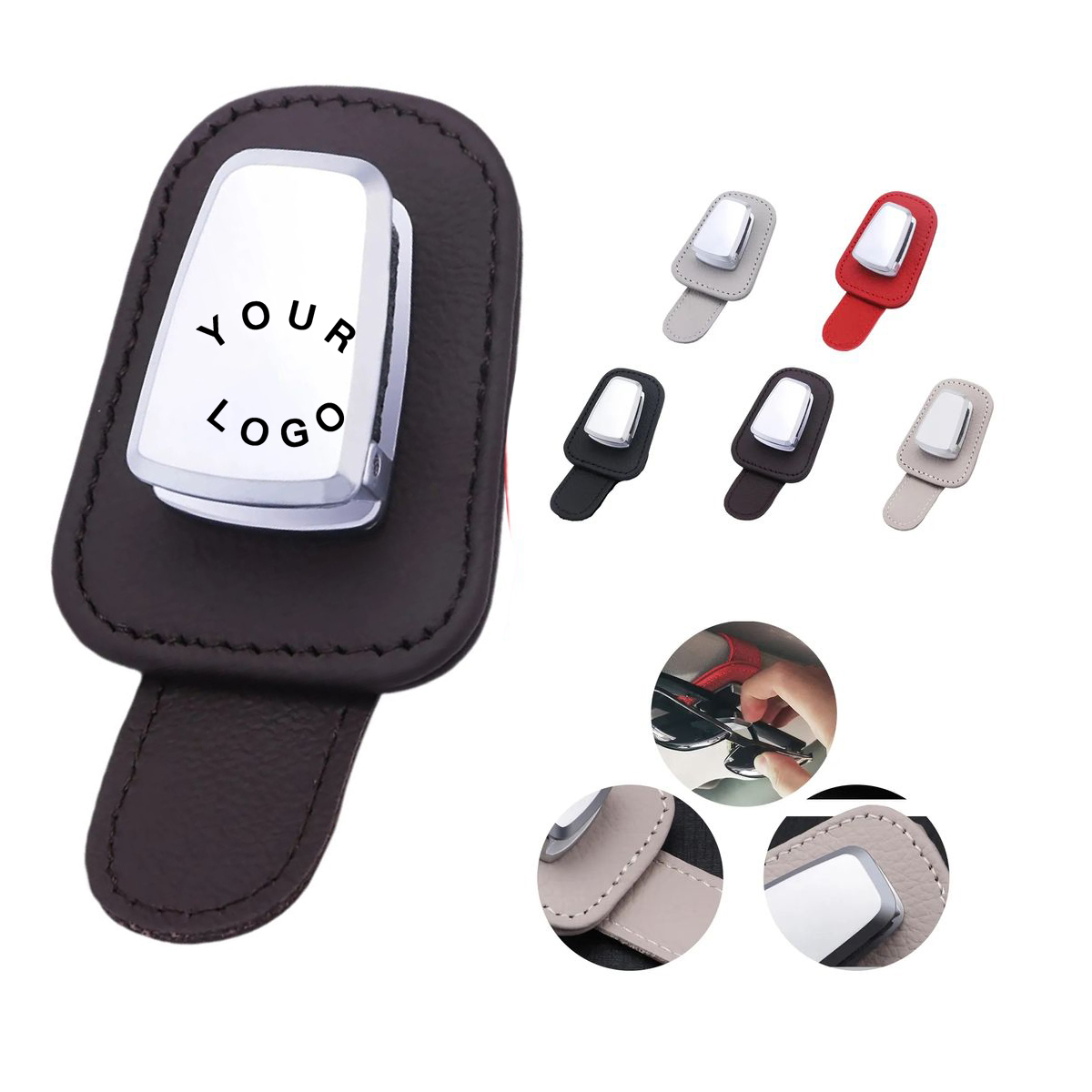 Durable Leather Sunglasses Clip for Car Interior 2
