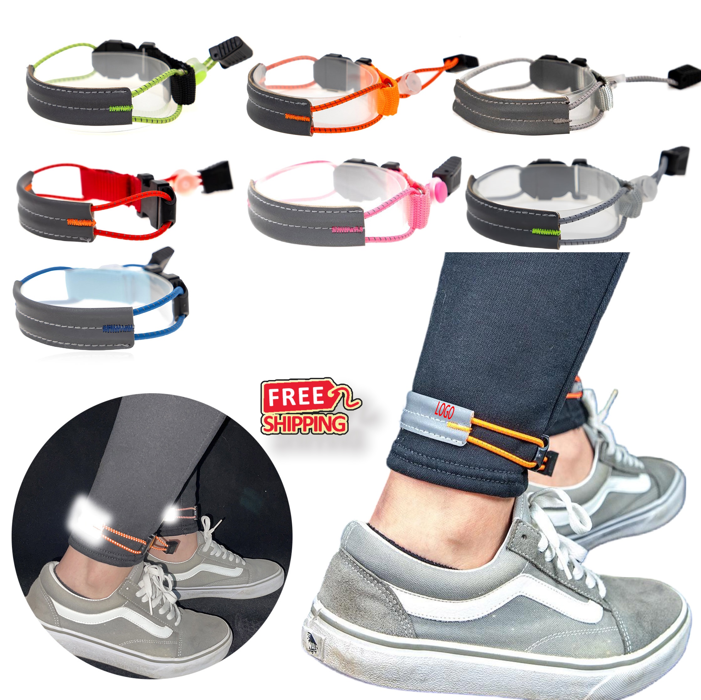Custom Magnetic Bike Pant Strap Reflective Safety Elastic Adjustable for Cycling Jogging 2