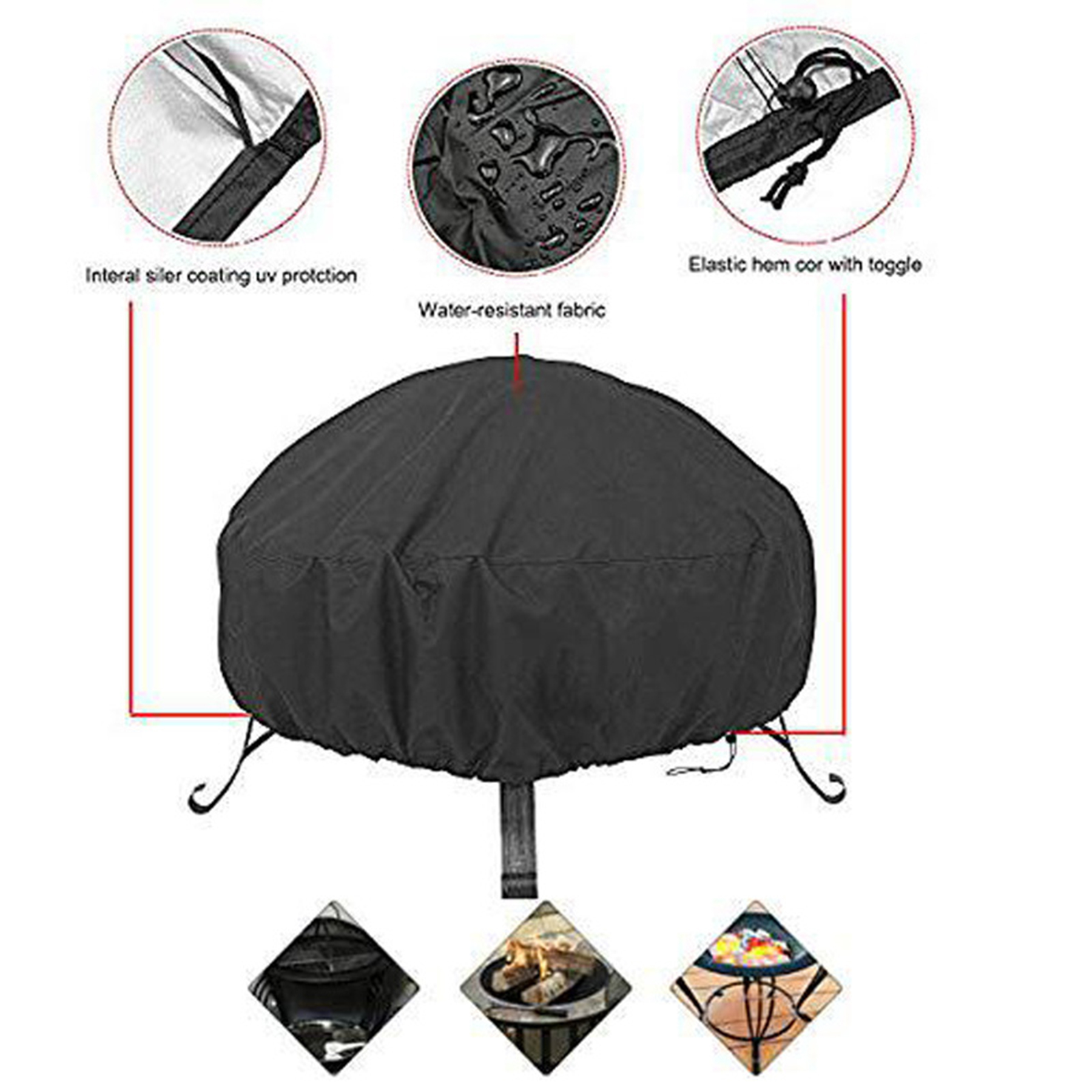 Waterproof Oxford Cloth Round Fire Pit Cover 3