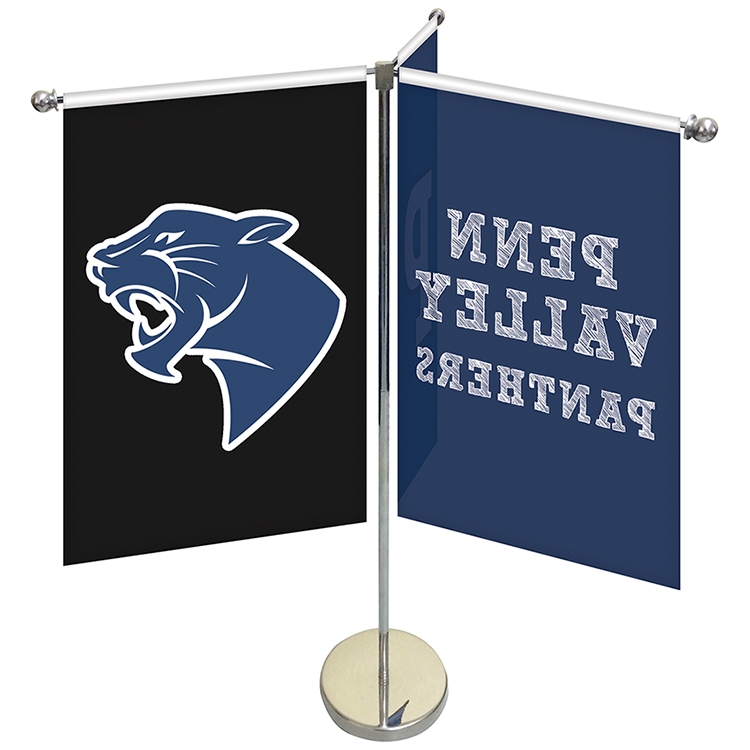 11-19.7" Metal Telescopic Flagpole with Three Single Reverse Banners 1