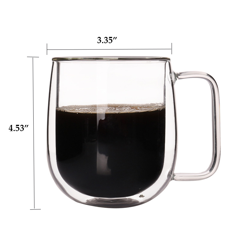 12oz Glass Coffee Mugs Double-Wall Borosilicate Cups 2