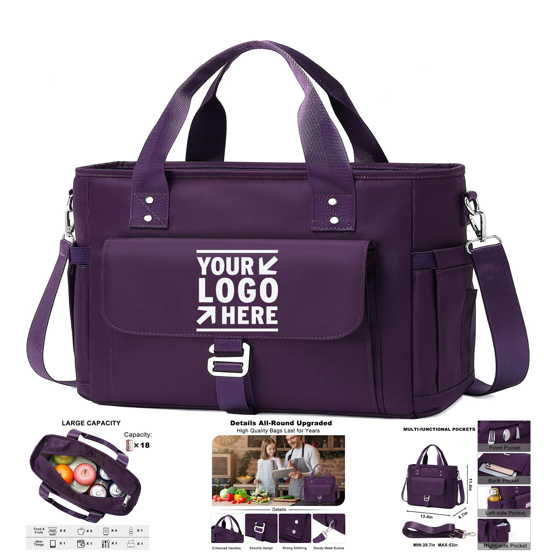 Women Work Insulated Lunch Box Extra Large Removable Shoulder Strap Wide-Open Tote Cooler Bag 