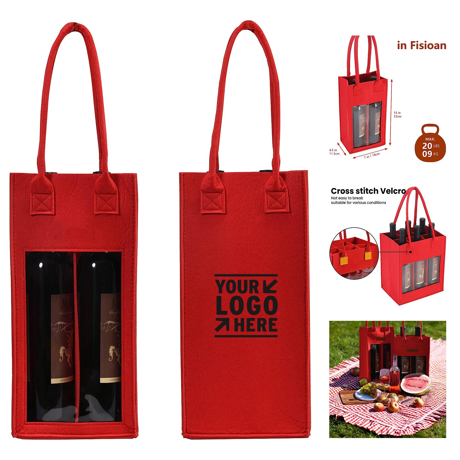 7 x 13 x 4.5 in Double Felt Wine Bag with Window 3