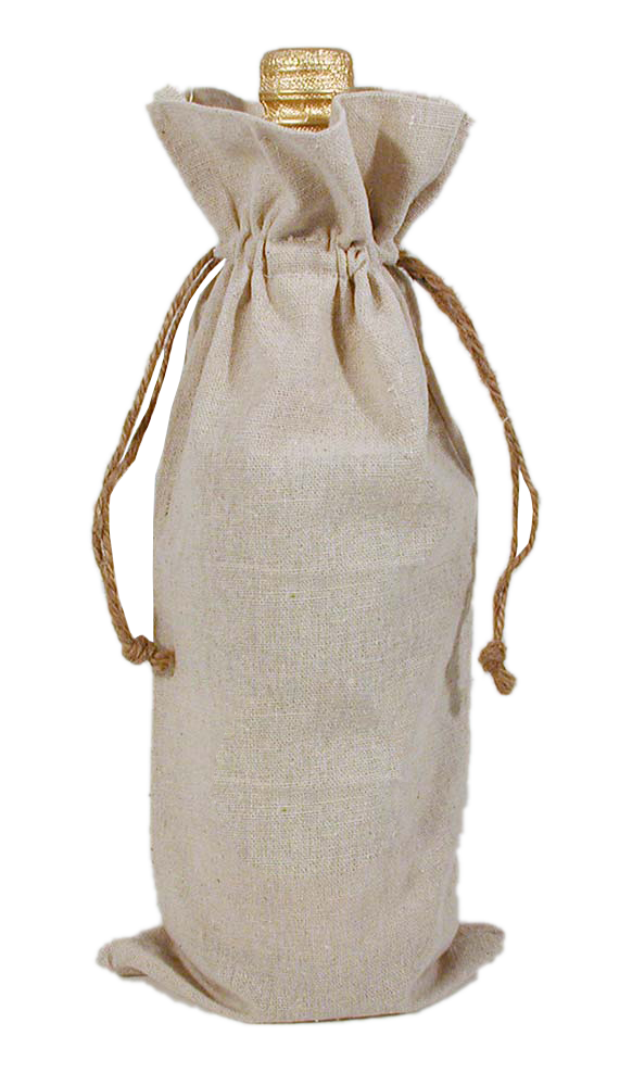 REBEL Rough 100% Natural Cotton Drawstring Wine Bag w hemp drawstring 6x14" (LINEN TEXTURE) 2