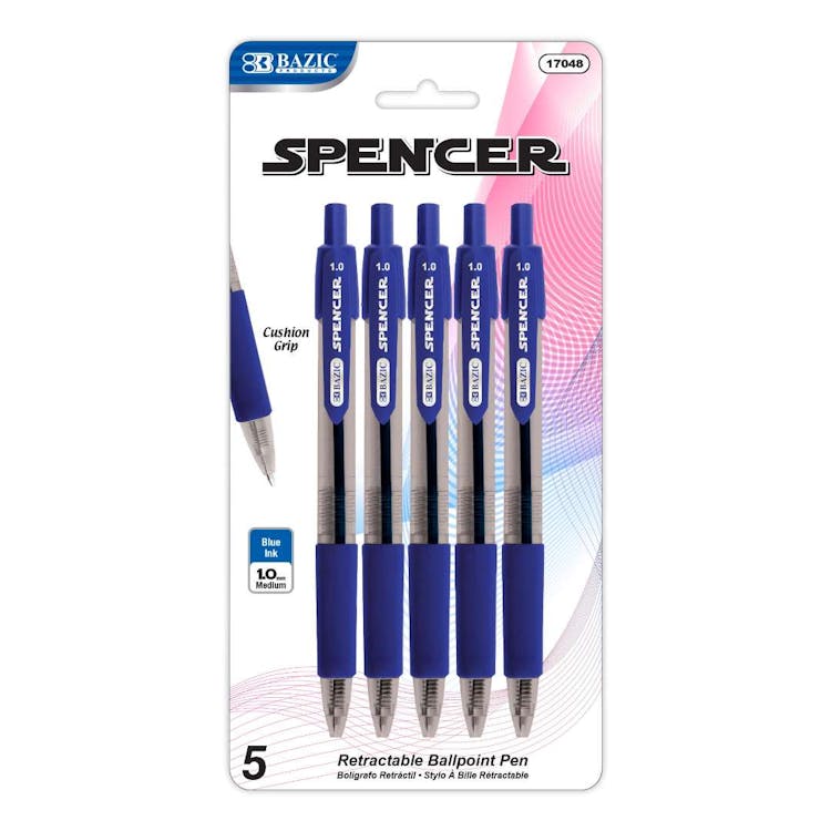 Retractable Blue Pens - Cushion Grip 5 Pack 2