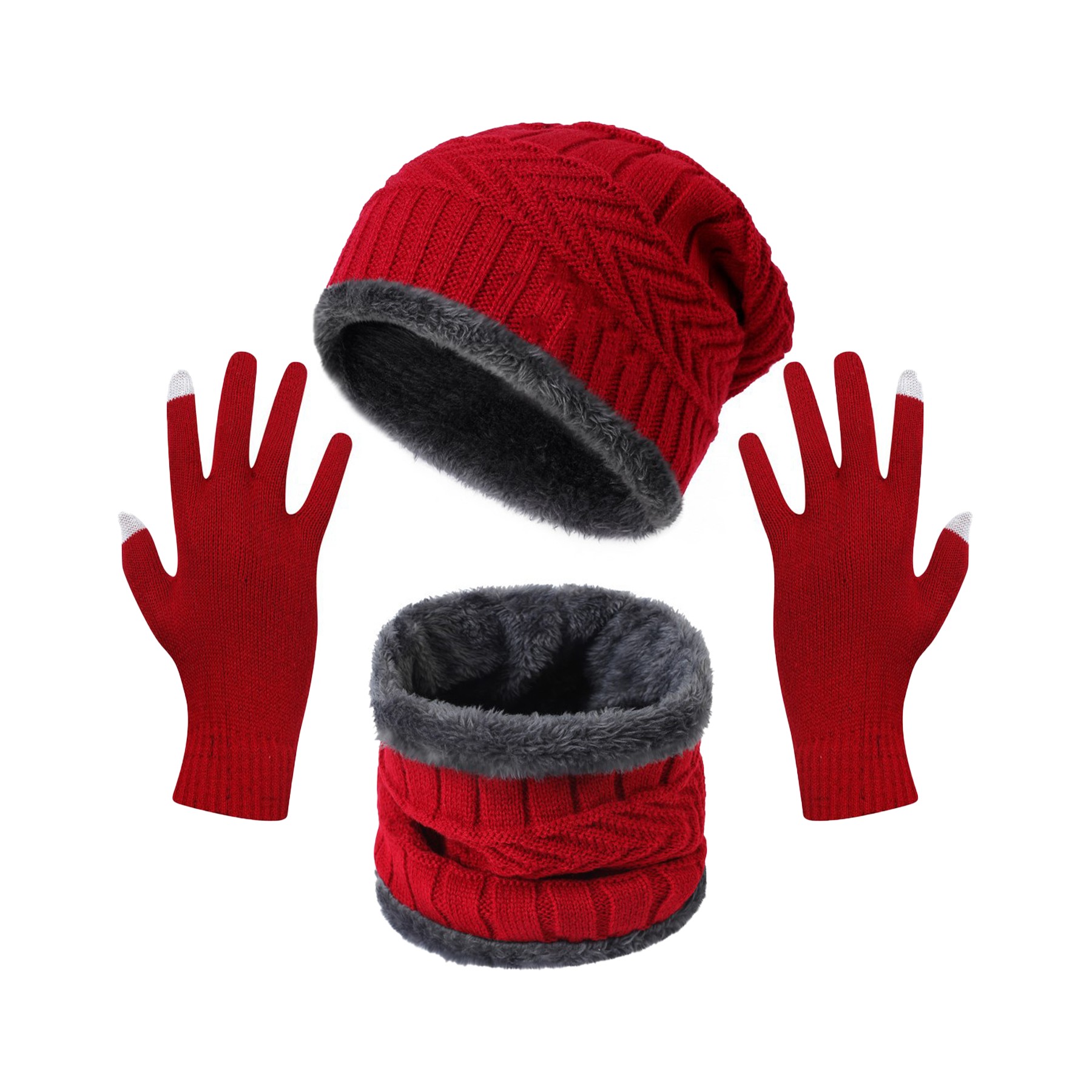 Winter Beanie Hat Scarf Touchscreen Gloves Set 6