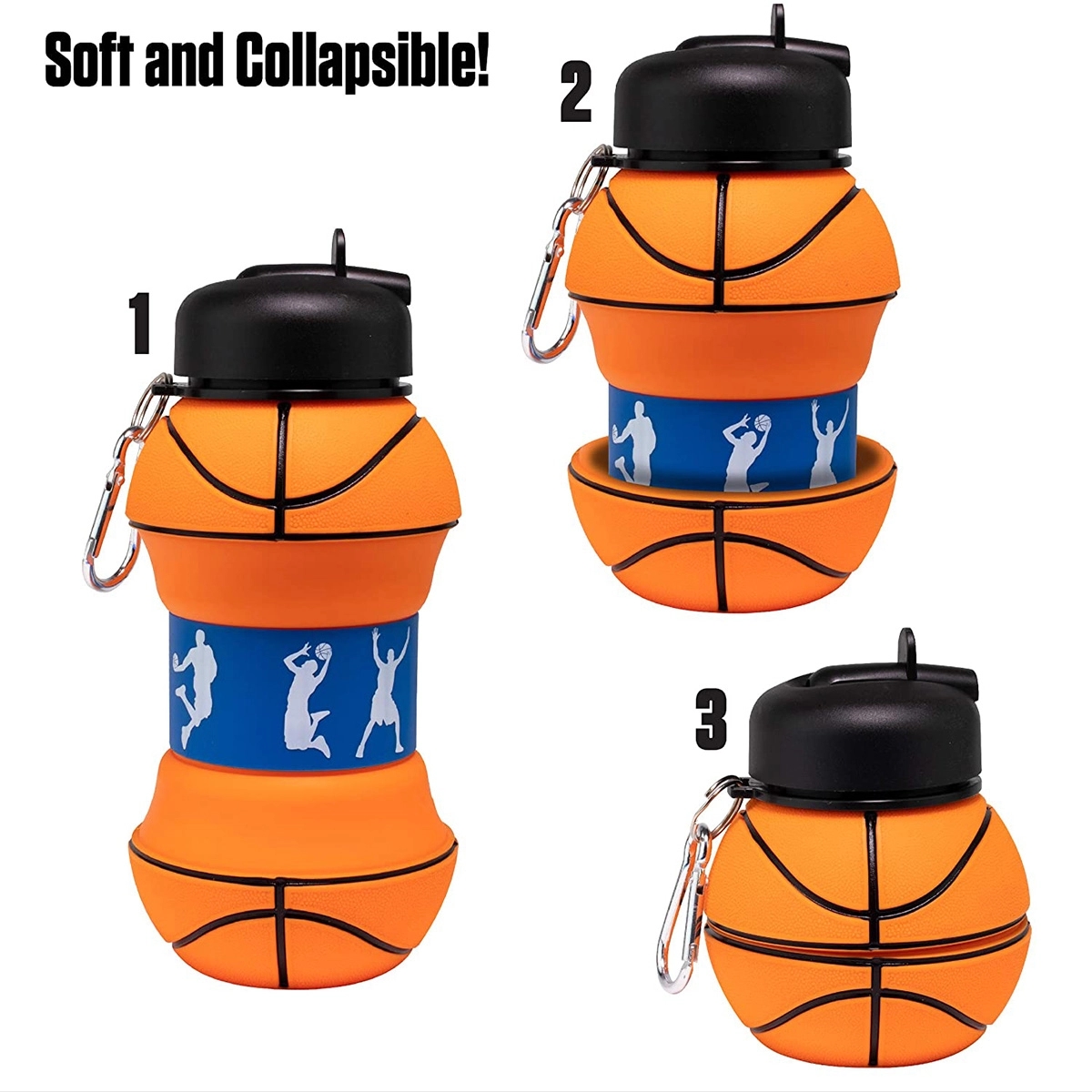 18 Oz Collapsible Silicone Basketball Water Bottle 3