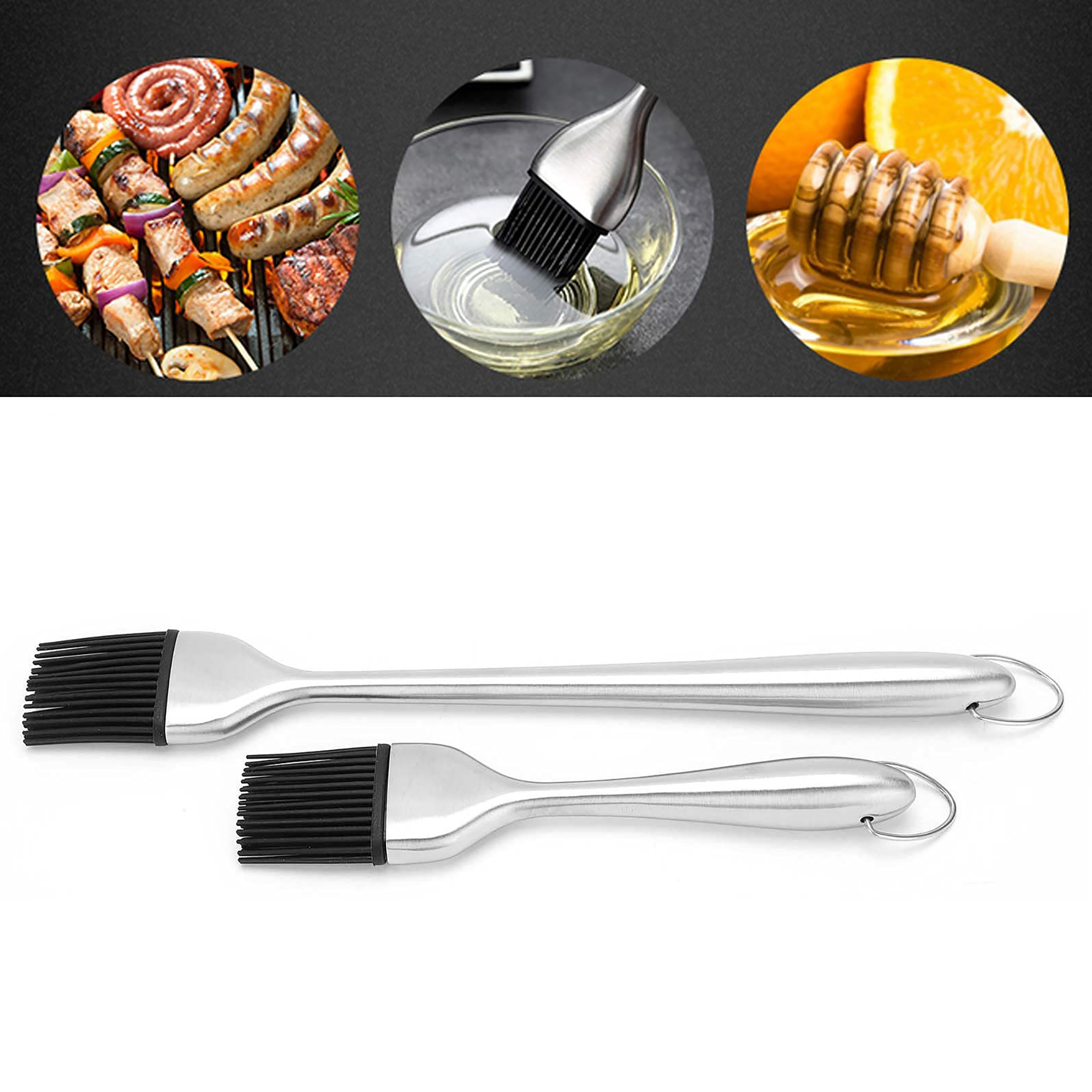 Stainless Steel BBQ Oil Brush with Heat-Resistant Silicone Head 2