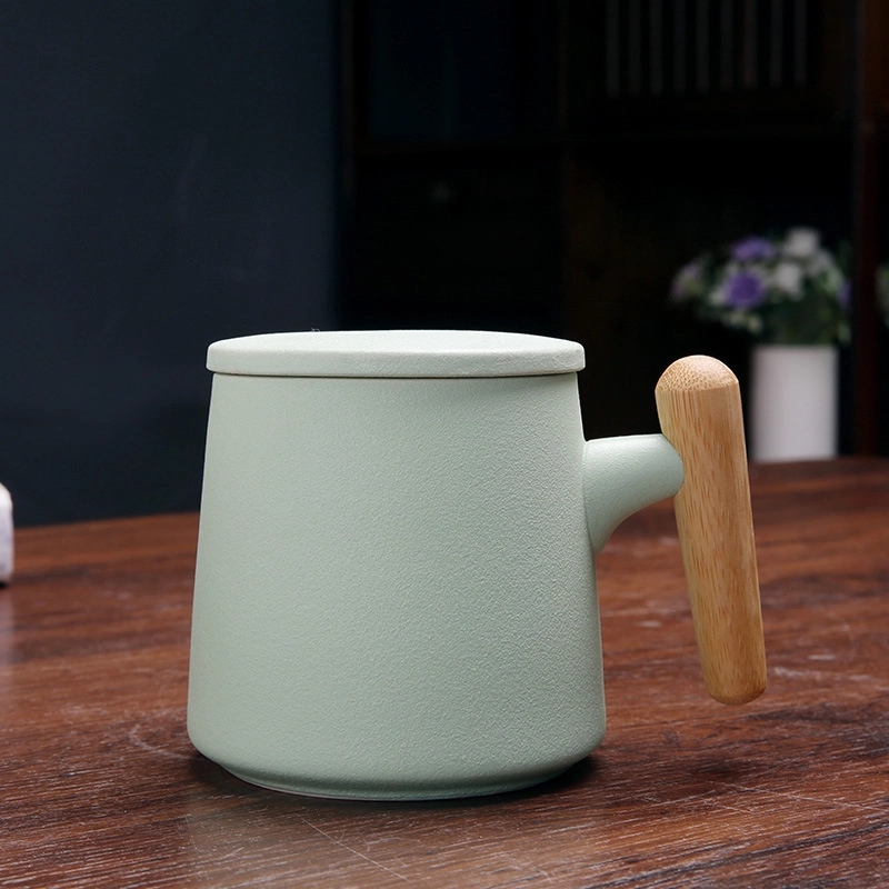 Custom 13.5oz bamboo handle ceramic mug with strainer 10