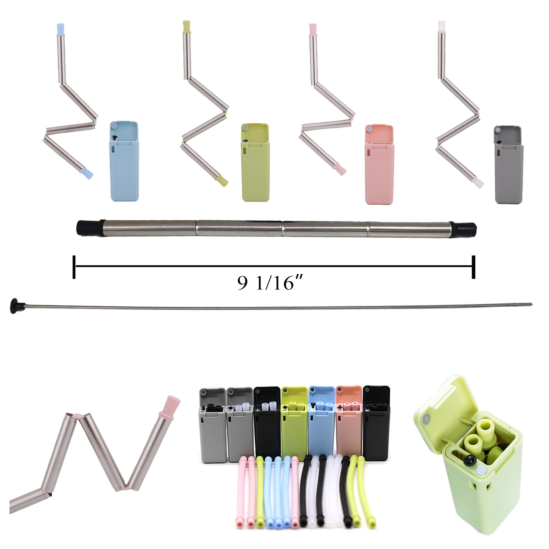 Food Grade Silicone Stainless Steel With Case Resuable Collapsible Dringking Straw 2