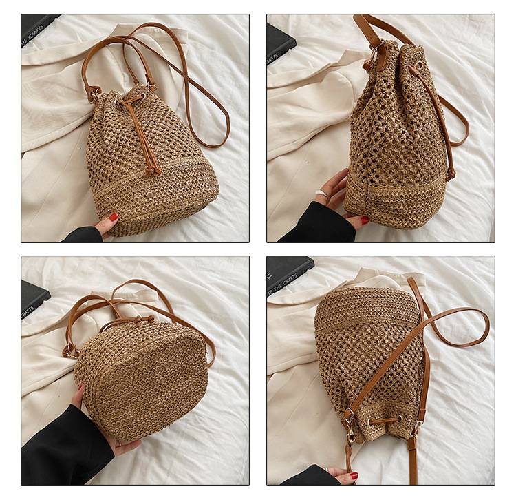 Jute Woven Beach Drawstring Bucket Handbag Crossbody Bag 5