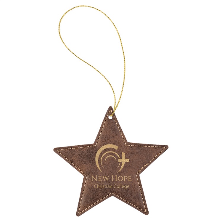 Rustic/Gold Leatherette Star Ornament with Gold String 3