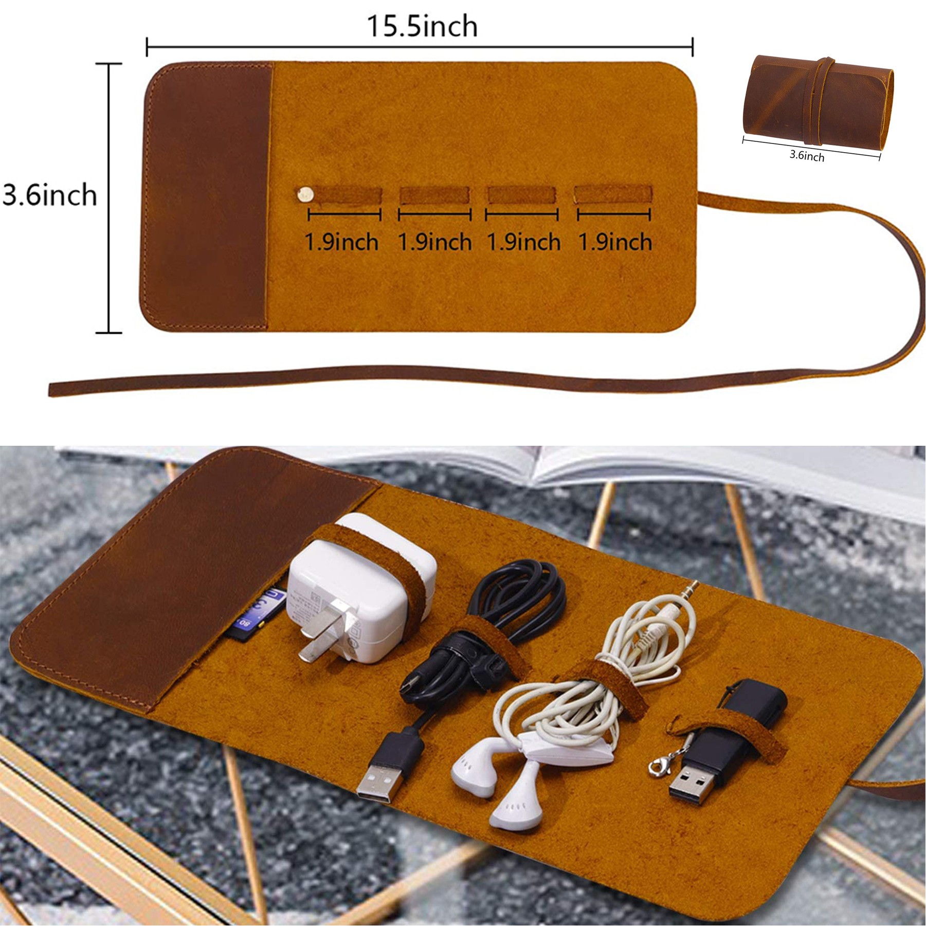 Leather Charge Organizer Roll Bag 2