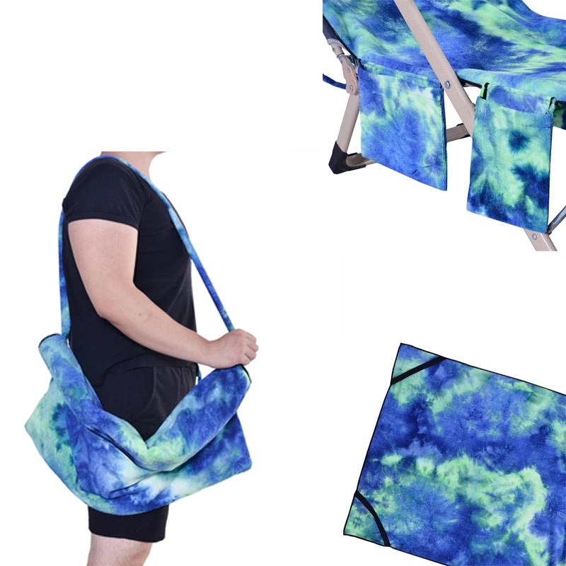 Stock Tie-dyed Microfiber Beach Lounger Towel With Pockets 5