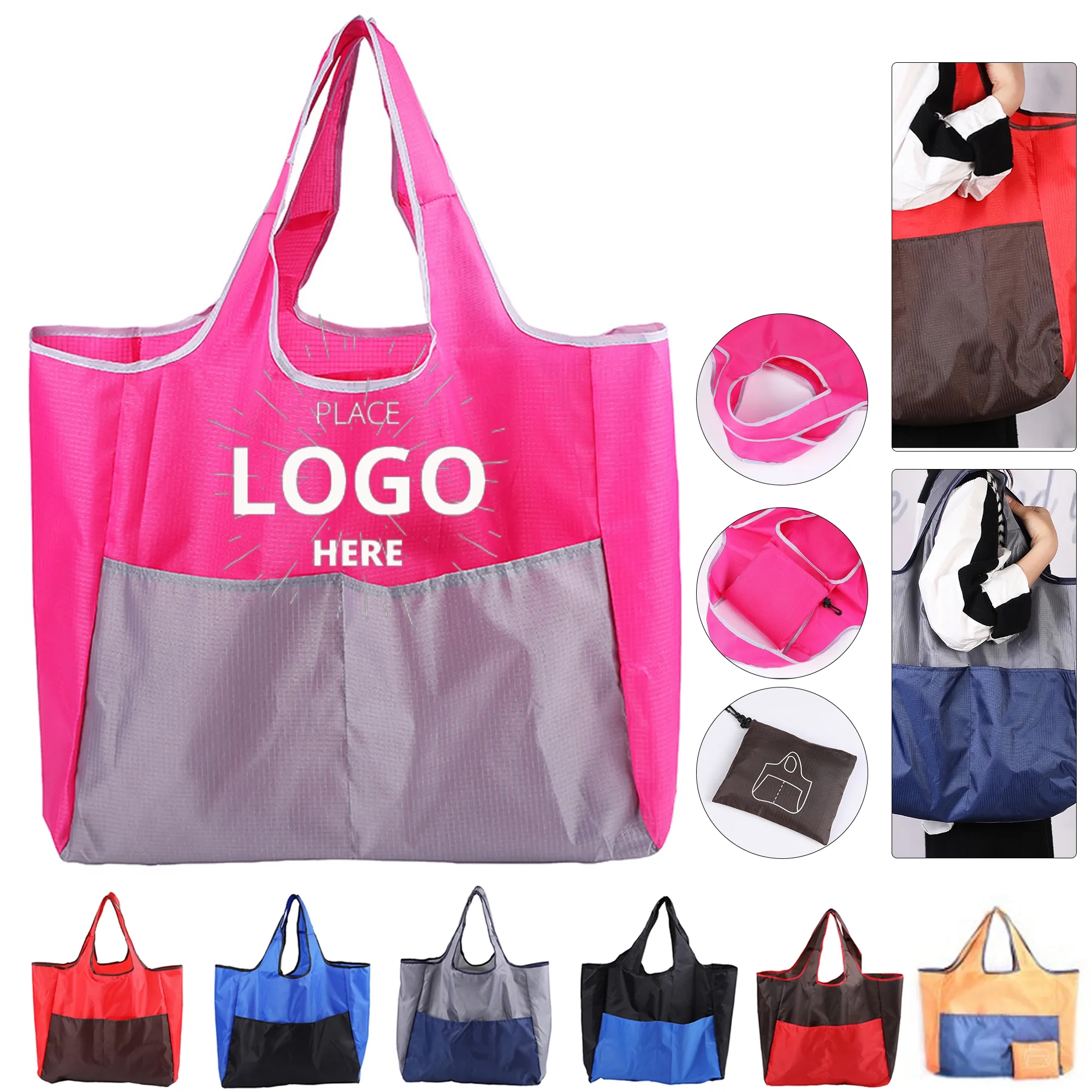 Portable Foldable Shopping Bag, custom tote bag with logo imprint 3