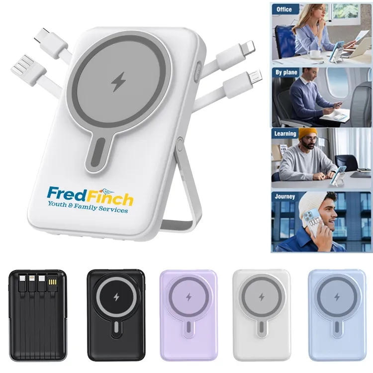 Mag-Safe Battery Pack with Stand & Built-in Cables 3