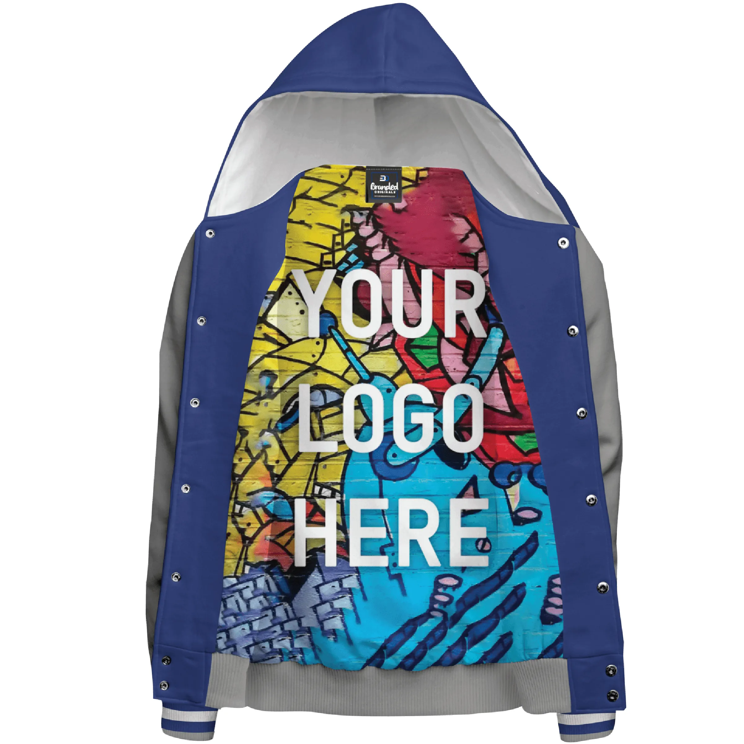 Hooded  Fleece Varsity Jacket With Custom Printed Lining 5