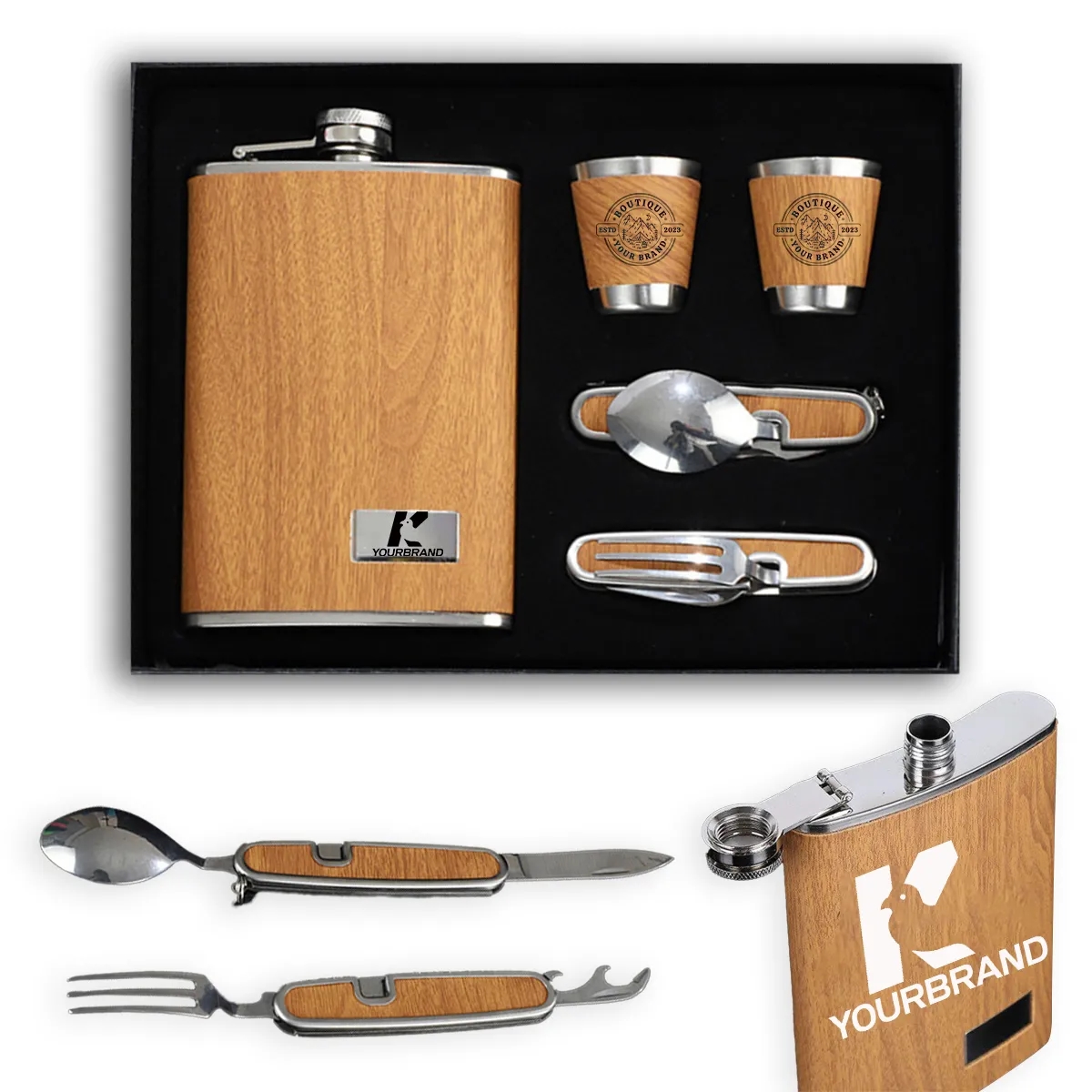 Portable Stainless Steel Flask Knife And Fork Gift Box, custom water bottle with logo imprint 5