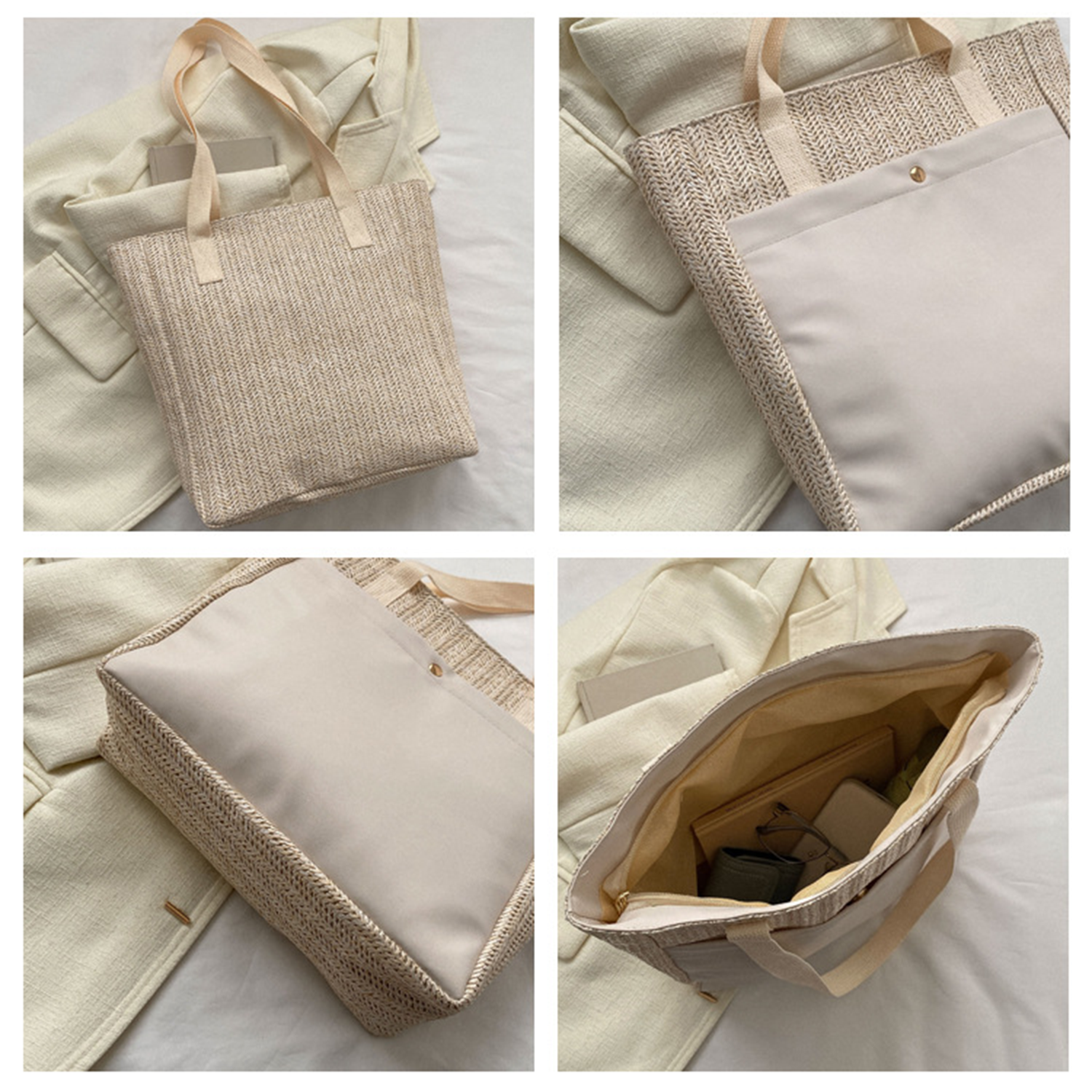 Straw Tote Beach Bag for Women, custom tote bag with logo imprint 3