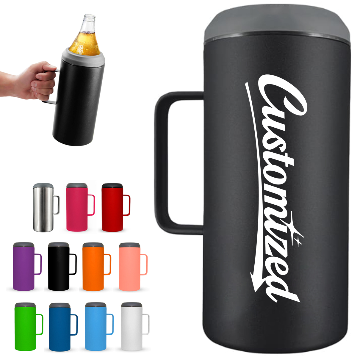 40oz Stainless Steel Beer Can Cooler with Handle, custom koozie with logo imprint 6