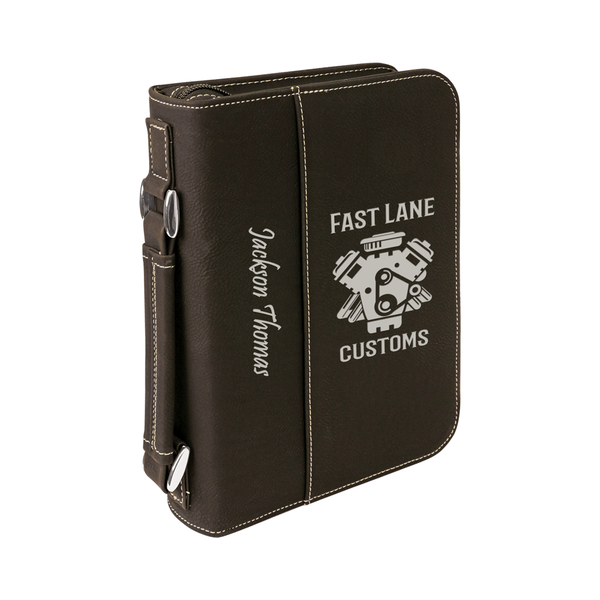 6" x 9" Black & Silver Leatherette Book/Bible Cover with Handle & Zipper 1
