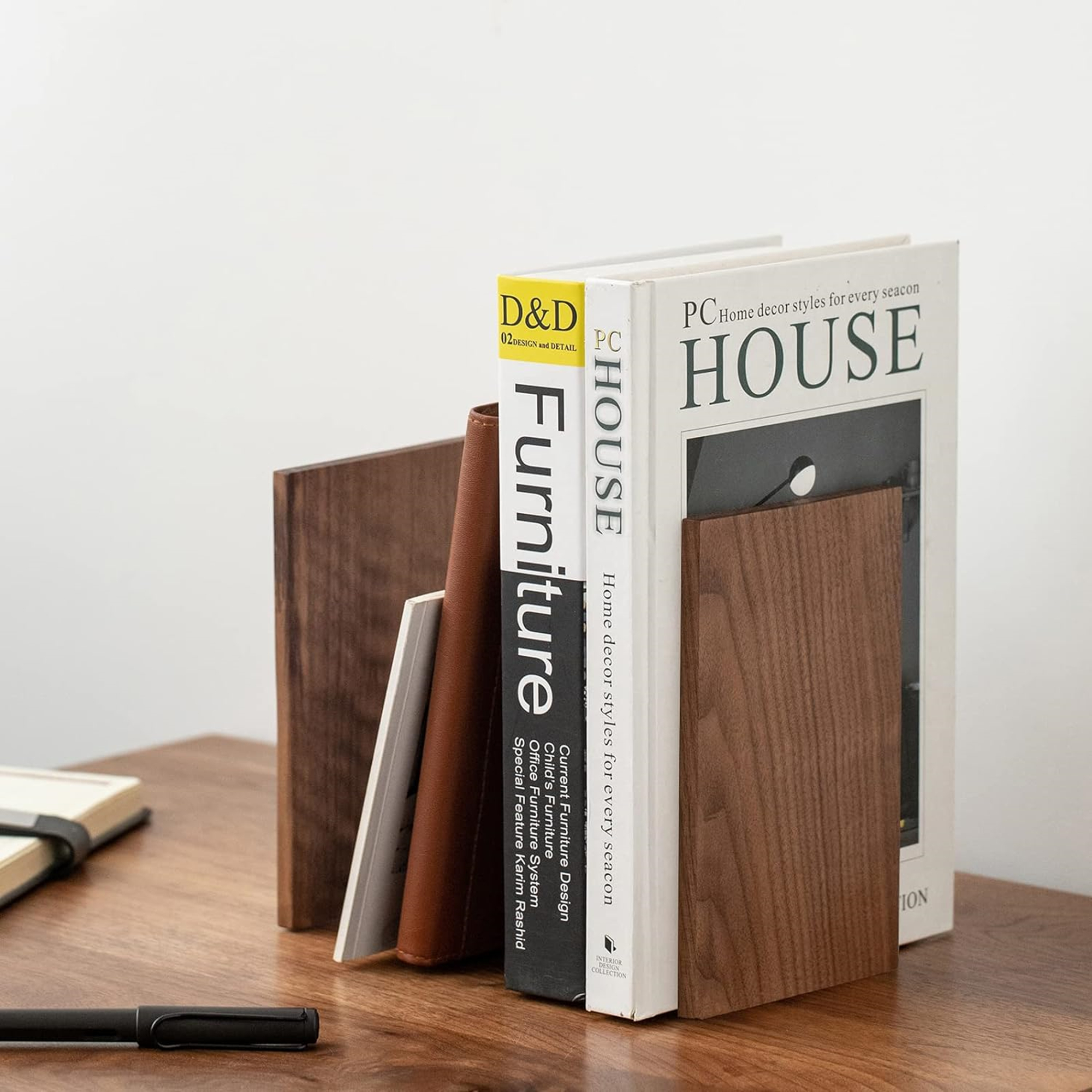 1 Pair Of Wood Walnut Bookends 4