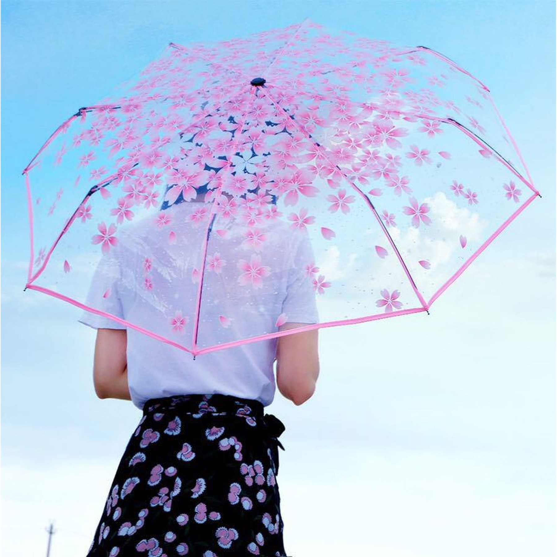 Tri-Fold Automatic Open Stick Event Transparent Umbrella 2
