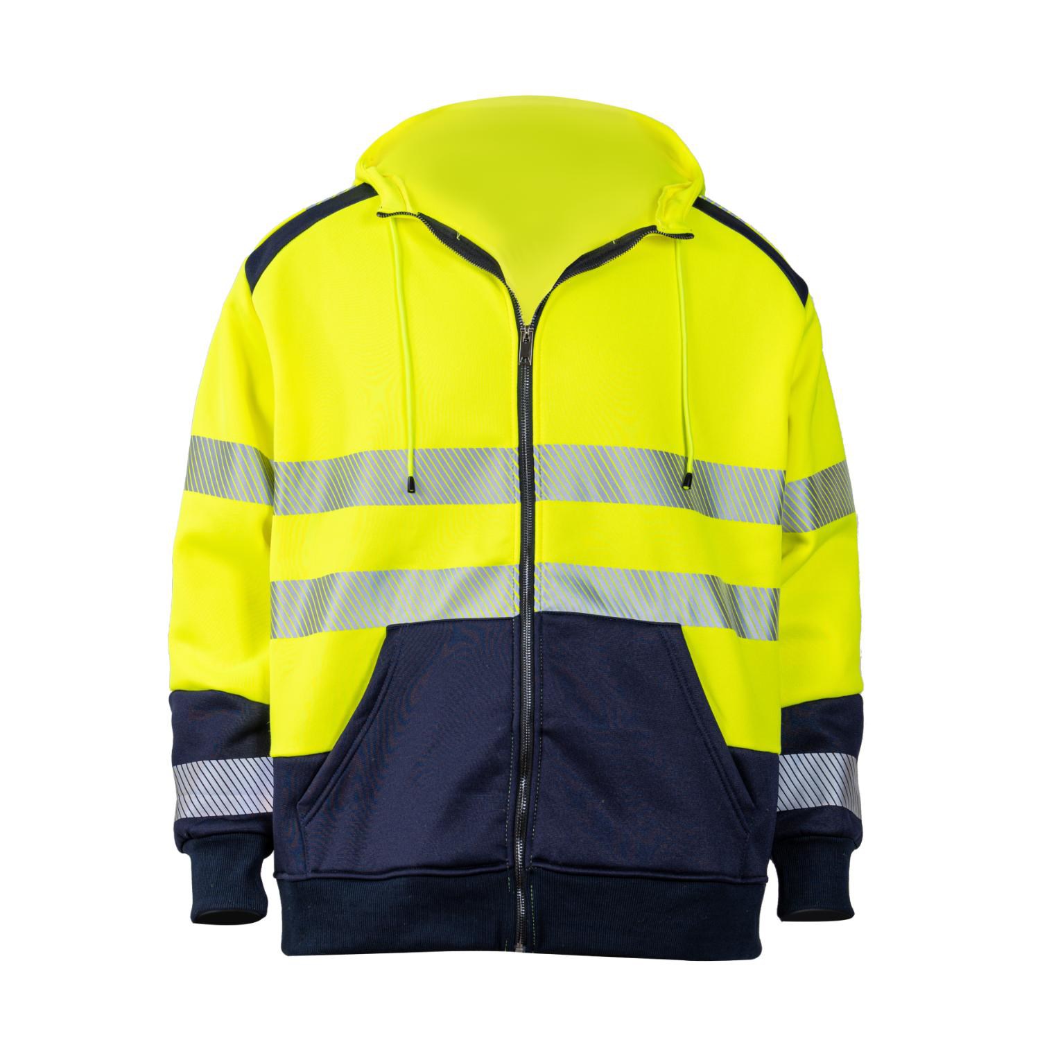 Class 3 Color Block Safety Zipper Hoodie With Segmented Tape And Kangaroo Pocket