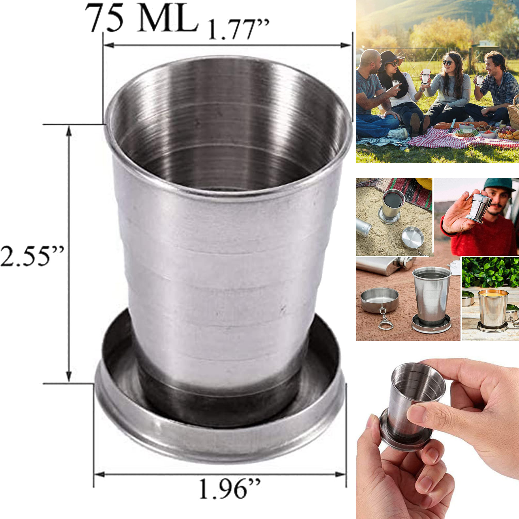 Portable Stainless Steel Collapsible Cup 75ML 2