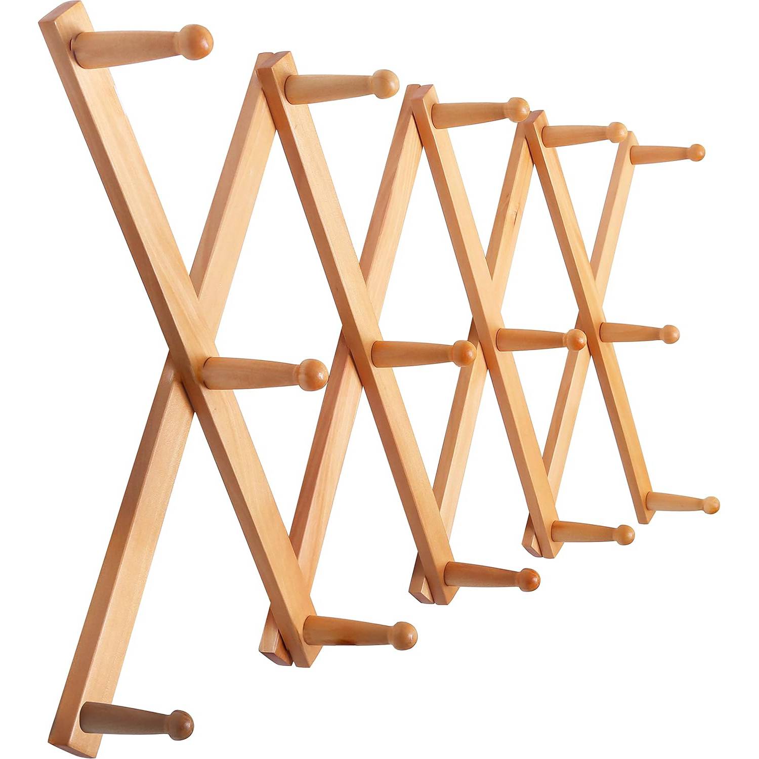Expandable Wall Mounted Wooden Hat Rack w/ 14 Hooks 2