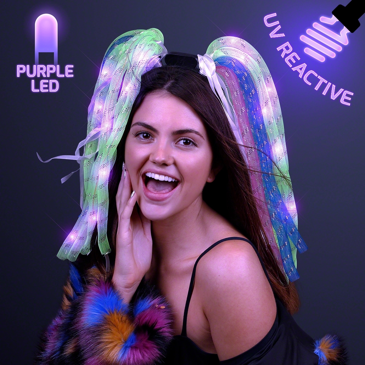 Neon Rave Noodle Hair Headband with LED's 3