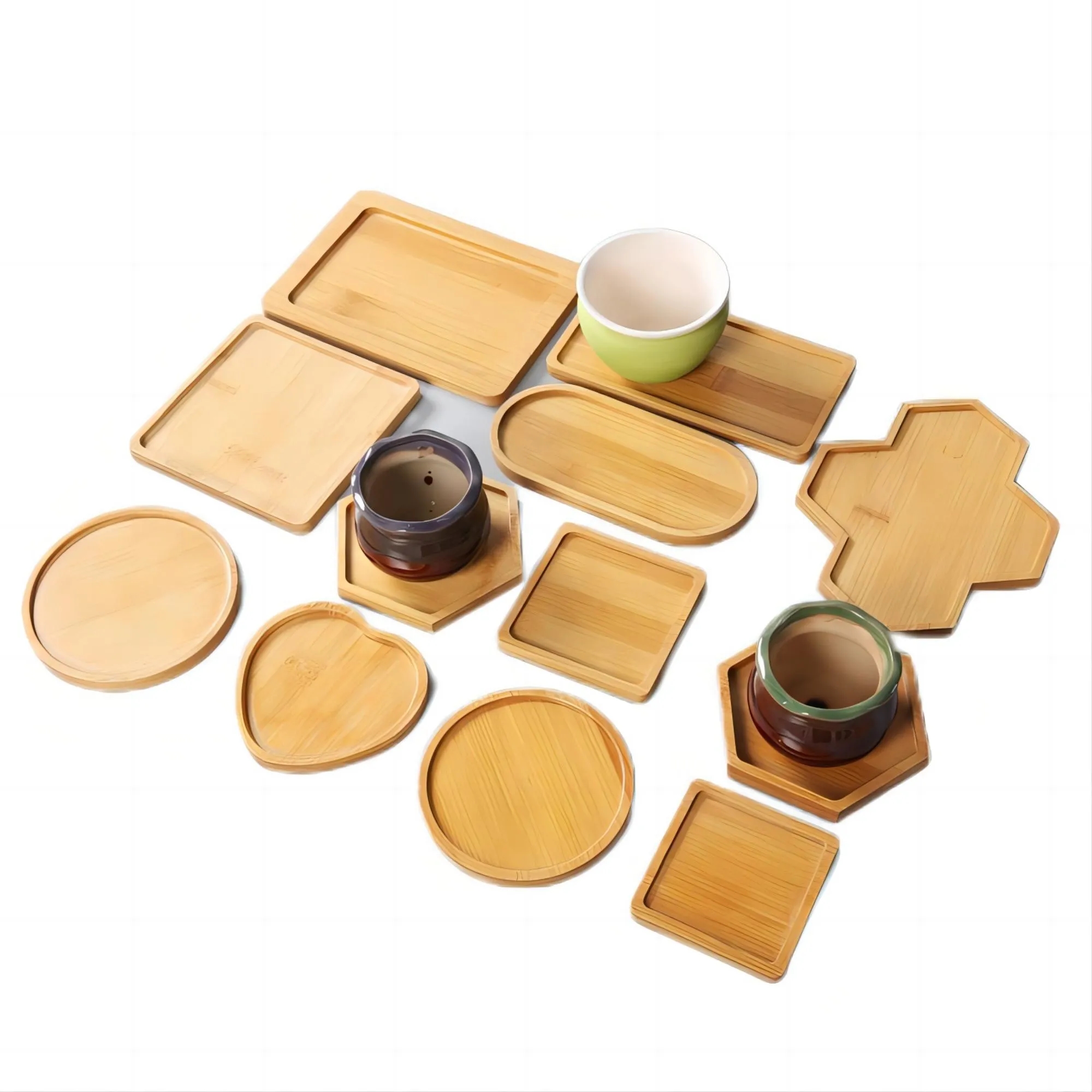 Flower Pot Tray Ceramic Cup Bamboo Mat 2