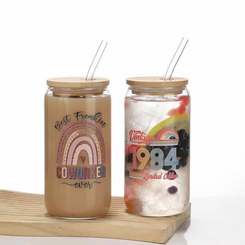 Glass Cup With A Bamboo Straw And Lid 4