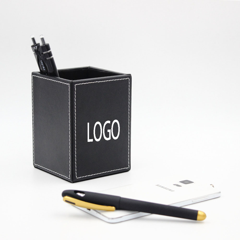 PU Leather Square Desktop Stationery Organizer Office Accessories 2