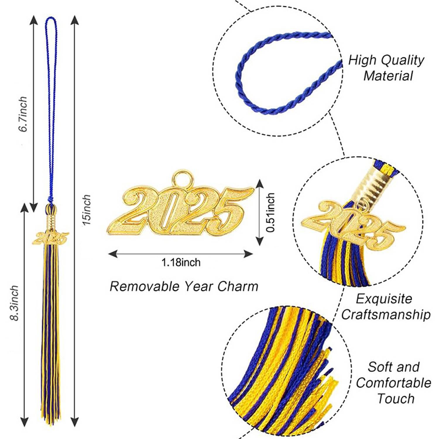 Graduation Tassels With Gold 2025 Year Charm Pendant 14