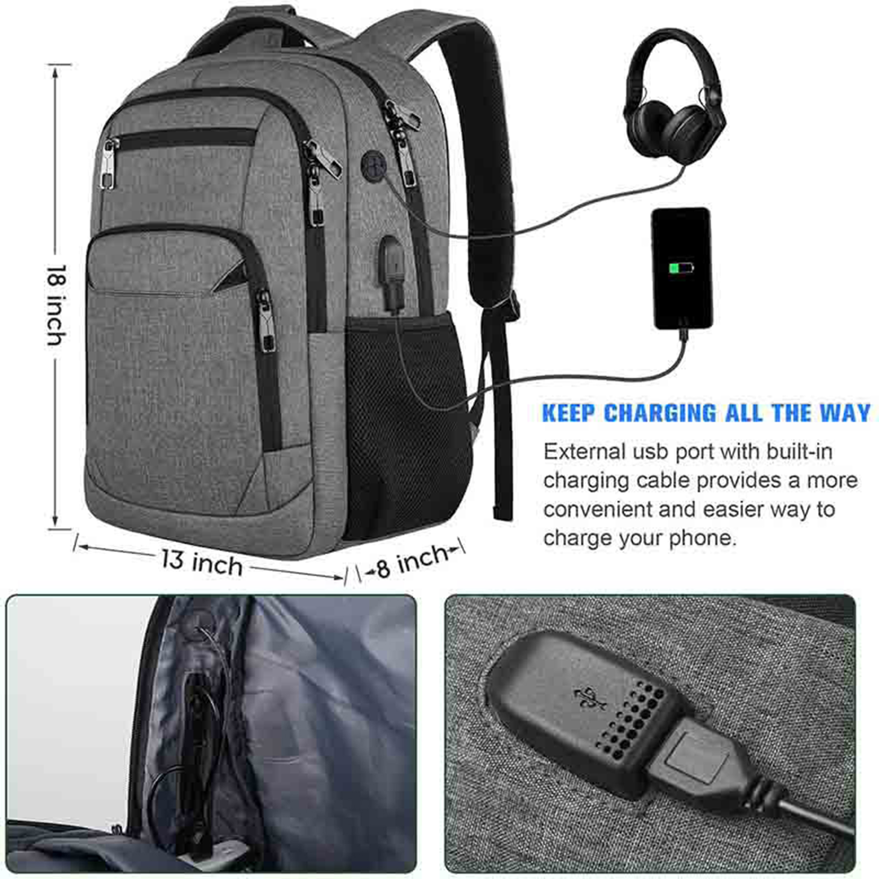 Gray Backpack With Shoulder Straps 3