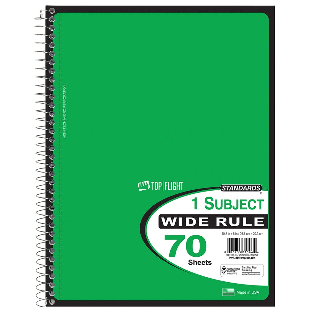 1 Subject Spiral Notebooks - Wide Ruled 70 Sheets 5 Colors 1
