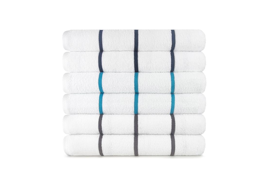 Aqua Blue Cotton/Polyester Horizontal Stripe Towel (30"x60") 1
