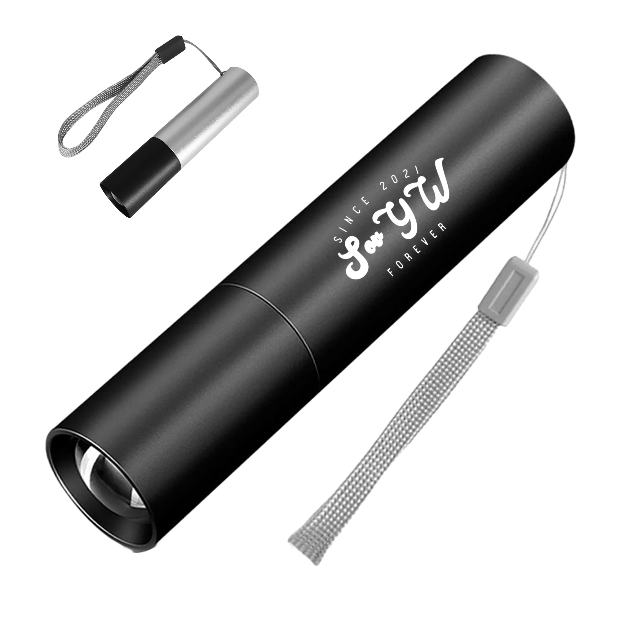 Cylindrical USB Aluminum Flashlight with Lanyard 2