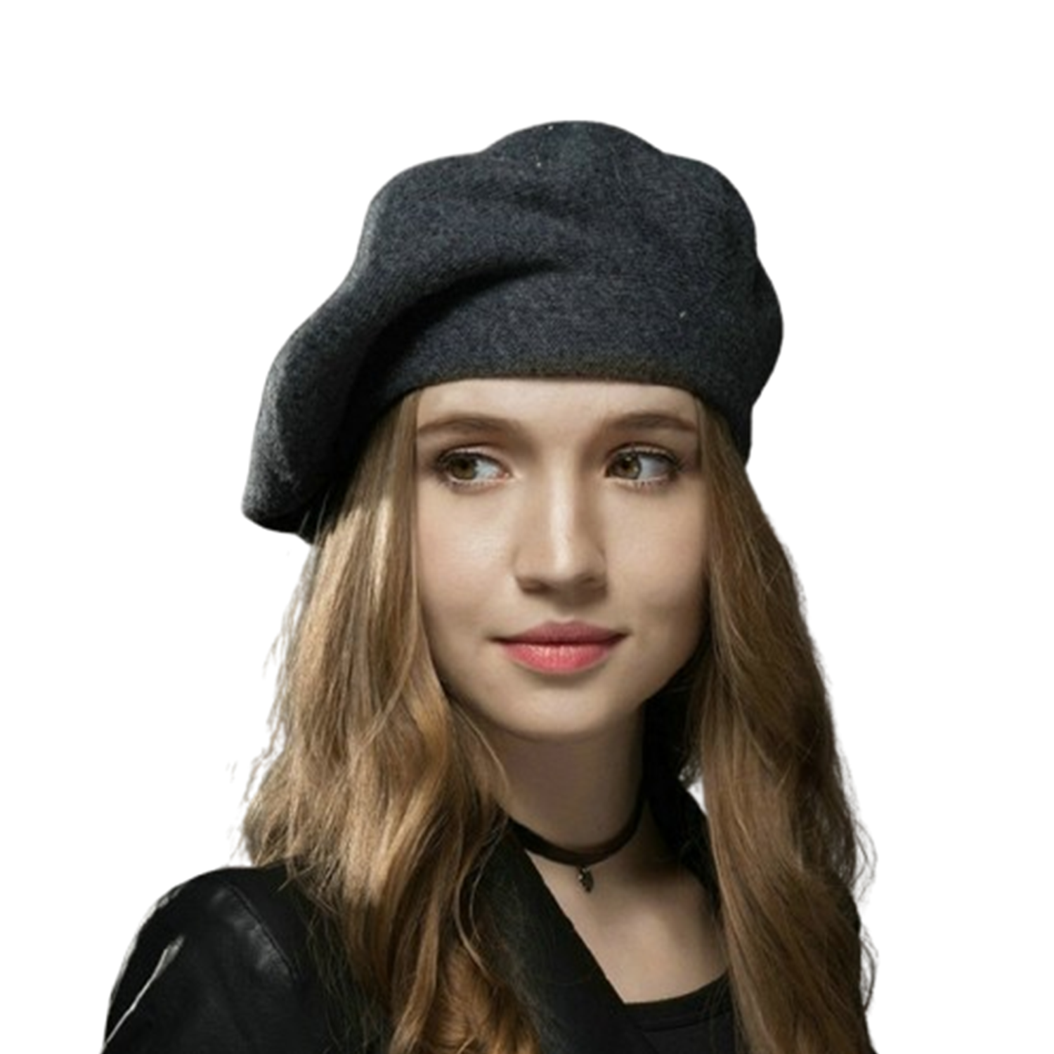 Round Crown Wool Beret Hat w/ Rhinestone Detailing 10