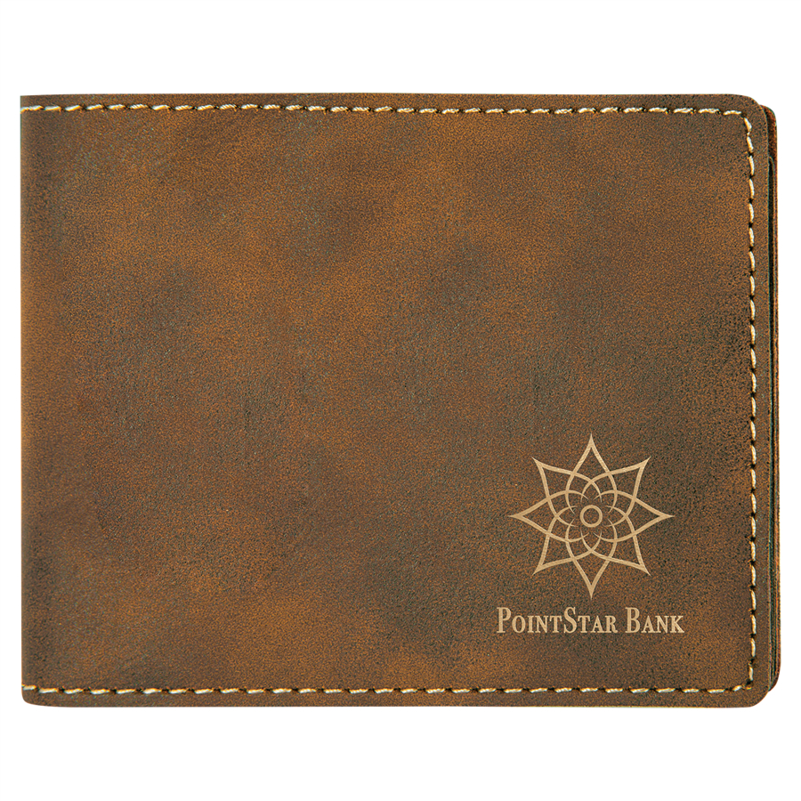 4 1/2" x 3 1/2" Rustic/Gold Leatherette Bifold Wallet 1