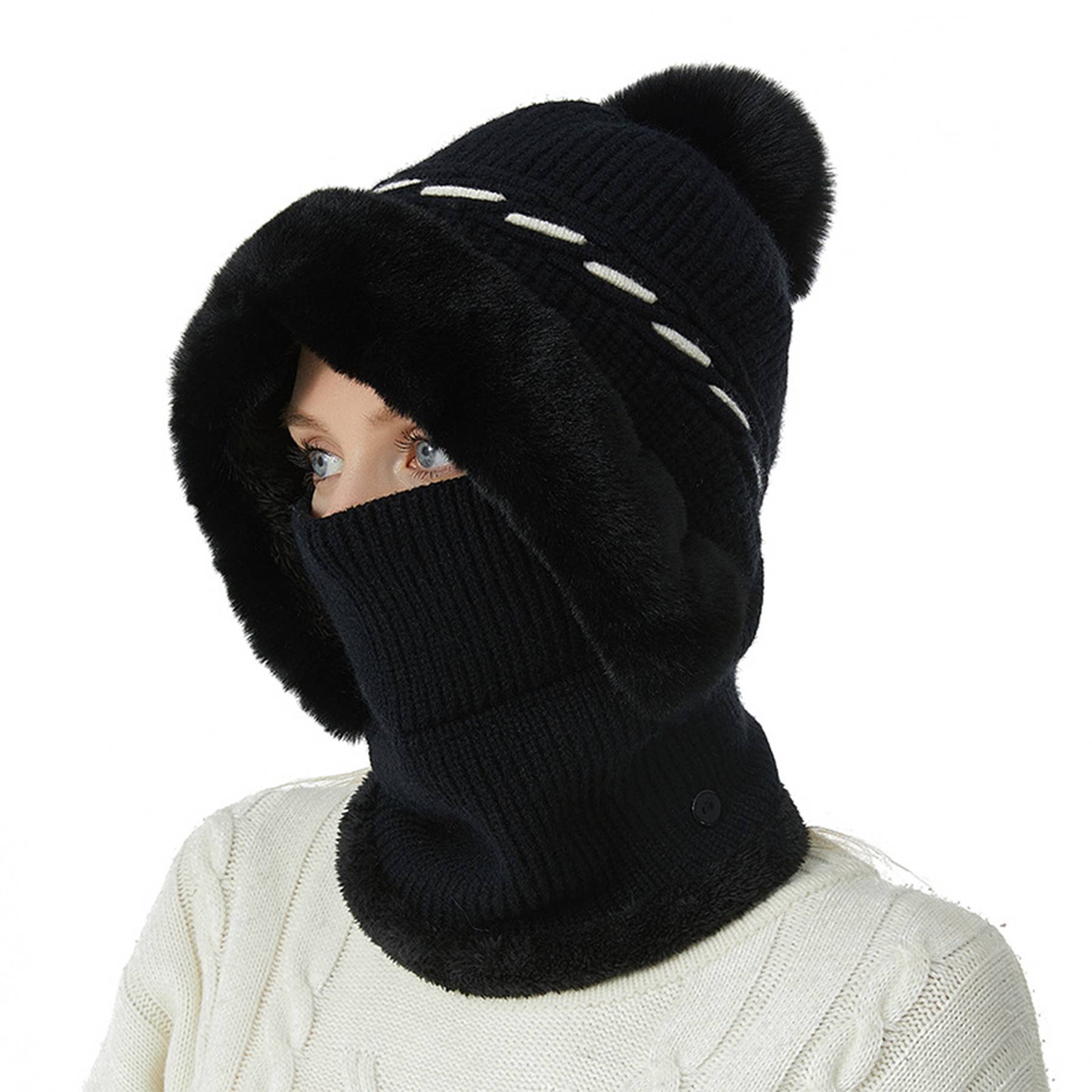 Winter Warm One Piece Fleece Scarf Mask Knitted Hat 3