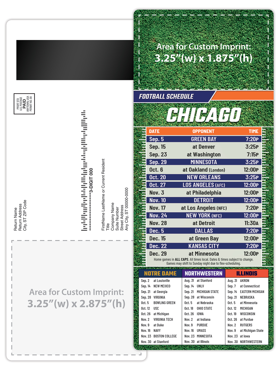Football Schedule Laminated Card/Postcard with Magnet Strip 3.5x8.5 - 14 pt. 4