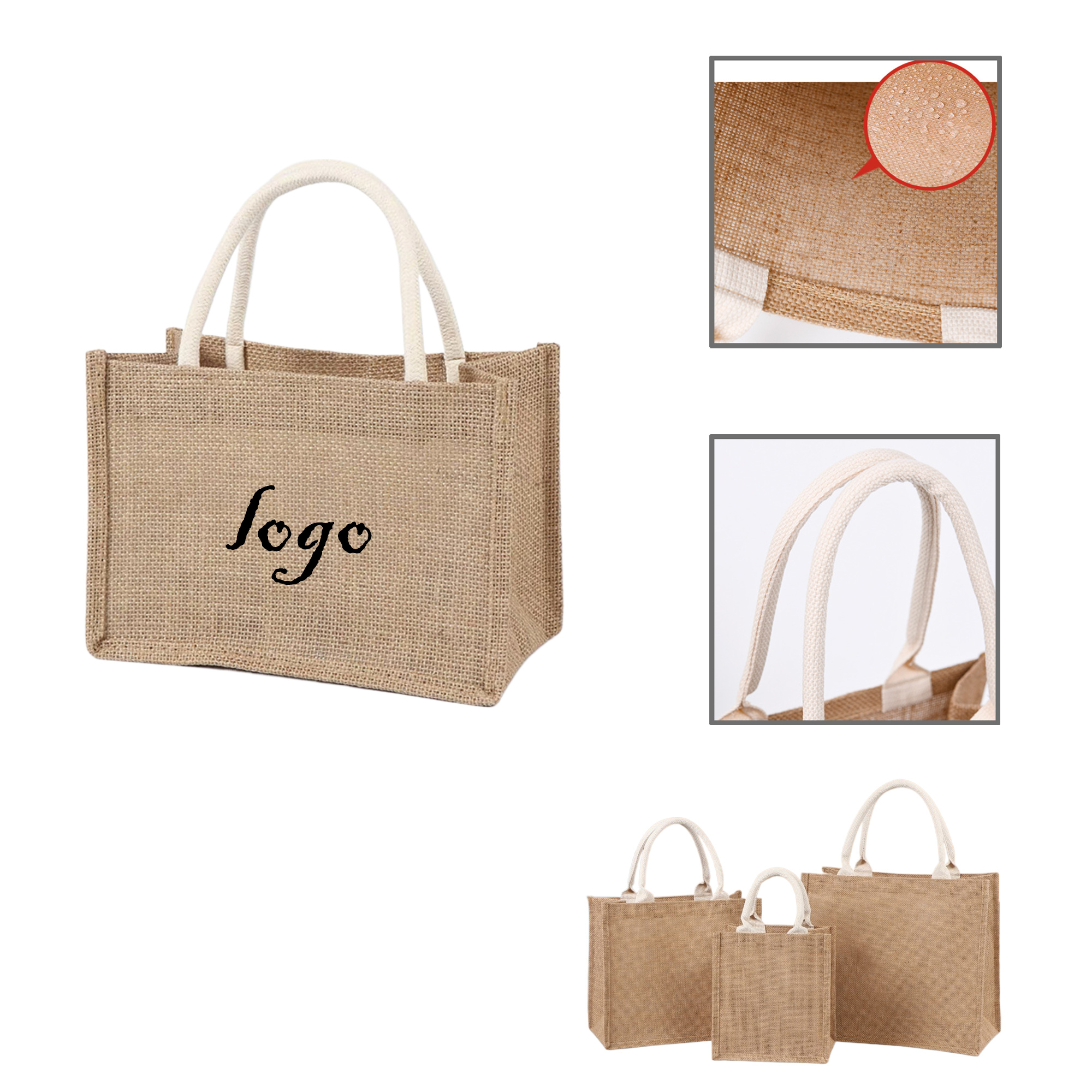 MOQ20 Eco-Friendly Jute Shopping Handbag, custom tote bag with logo imprint 2