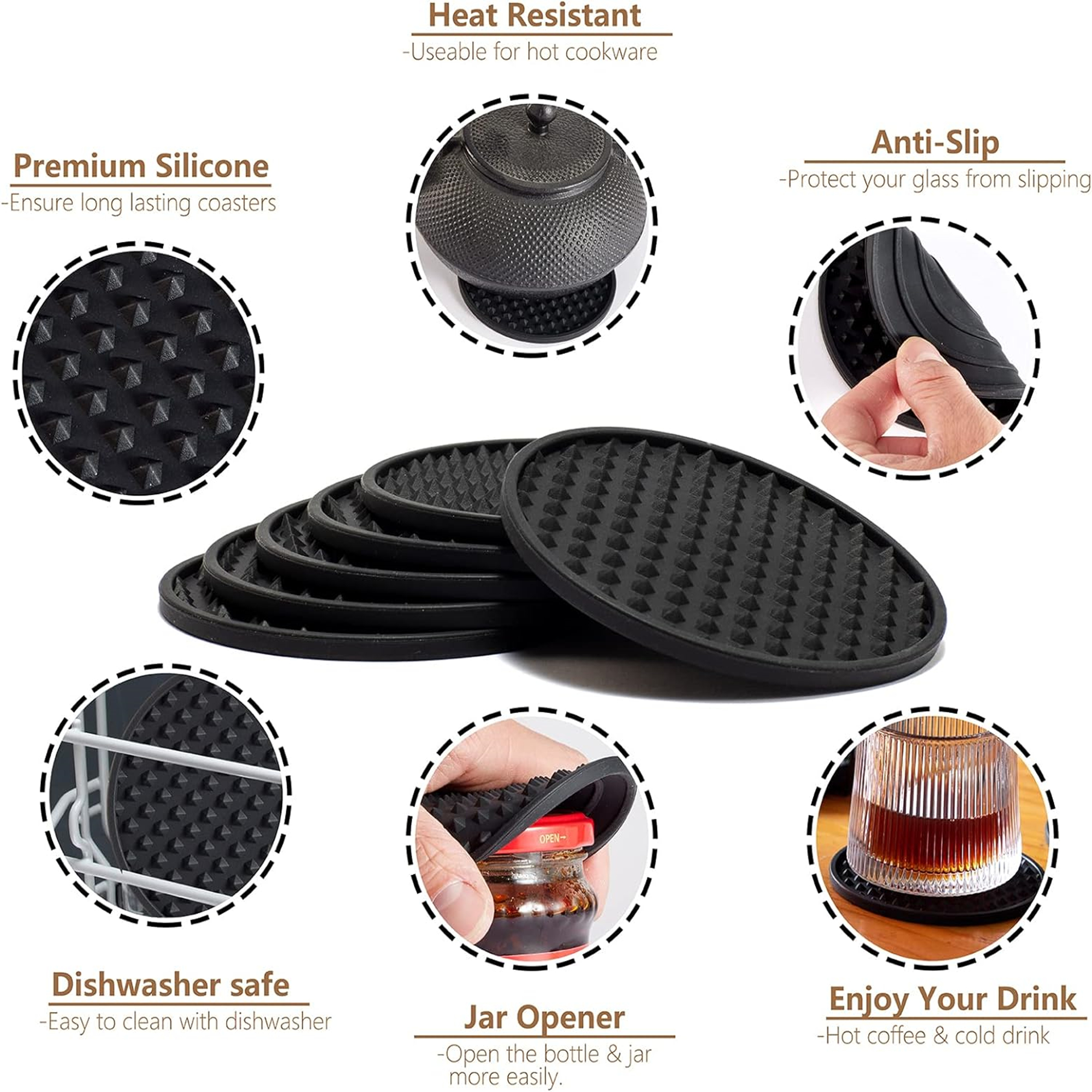 Set Of 6 Silicone Drink Coasters With Holder 4