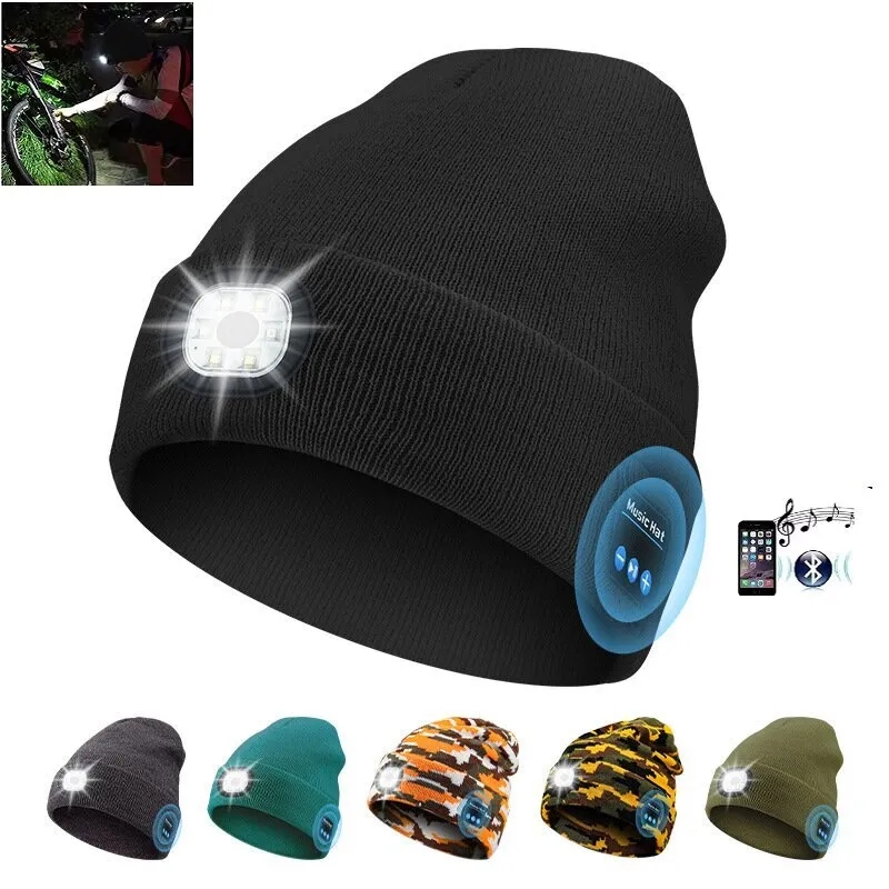 Wireless Musical Knitted Cap With Headlight 3