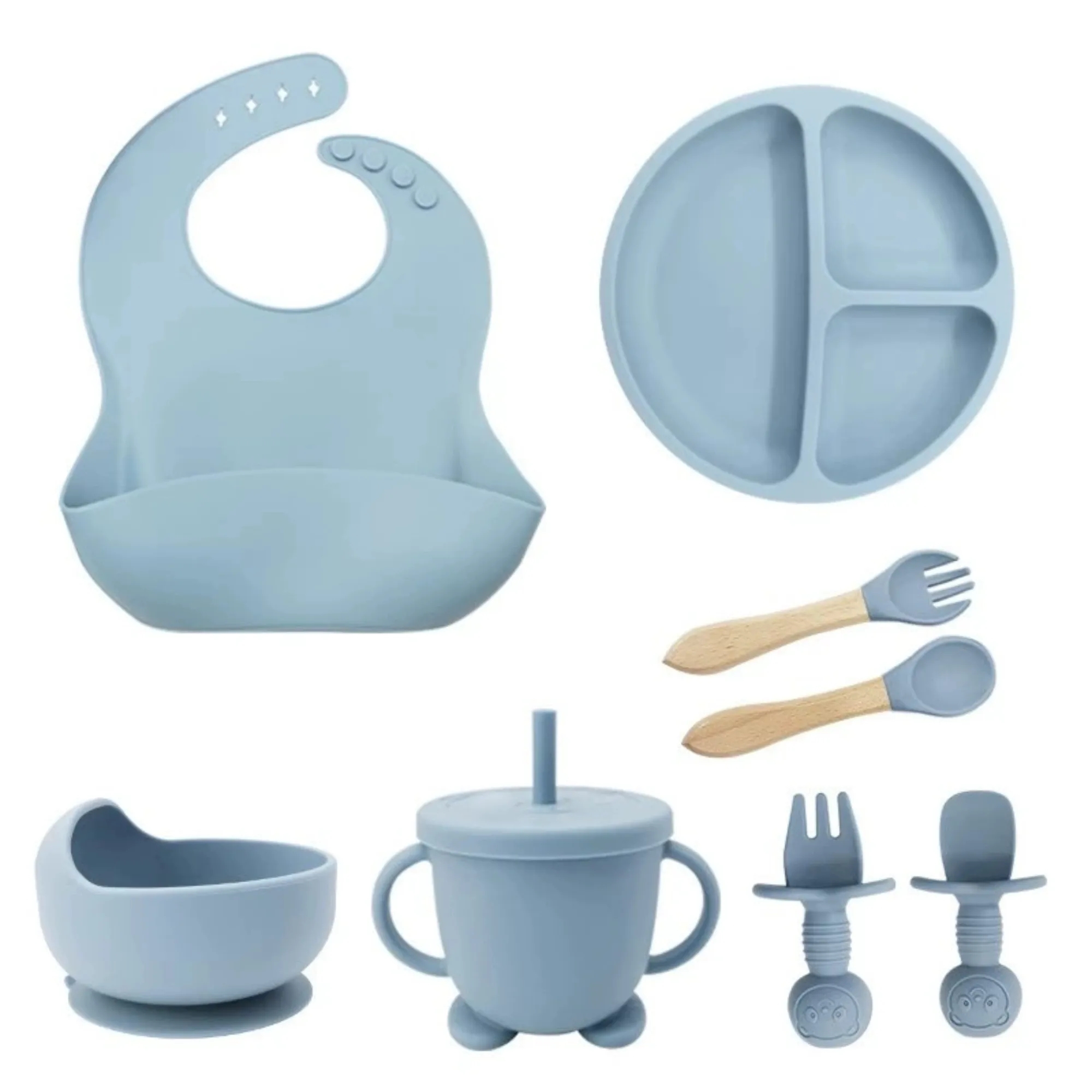 Children's Anti-Drop Silicone Tableware Set With Suction Cup 6