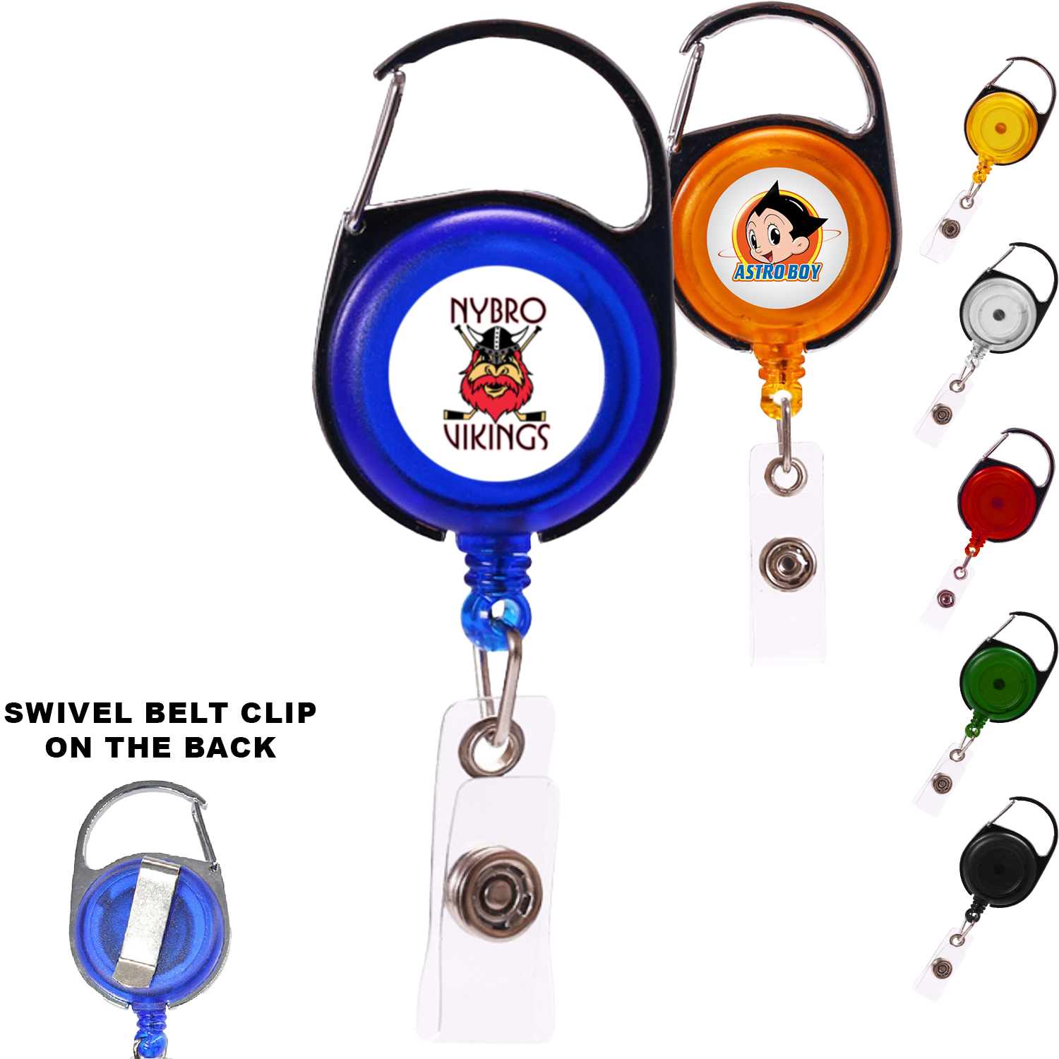 Transparent Round Carabiner Badge Reel w/ Swivel Belt Clip 1