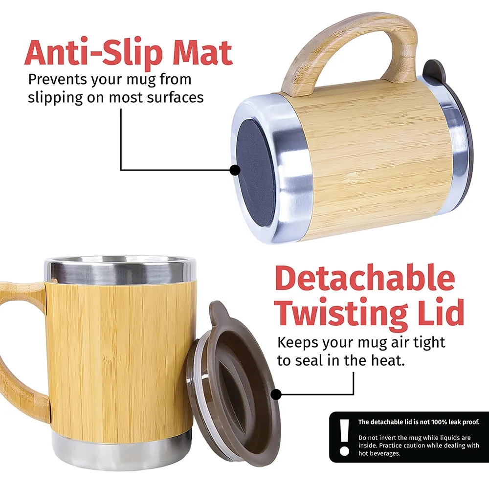 12oz Stainless Steel Bamboo Mug with Lid 2