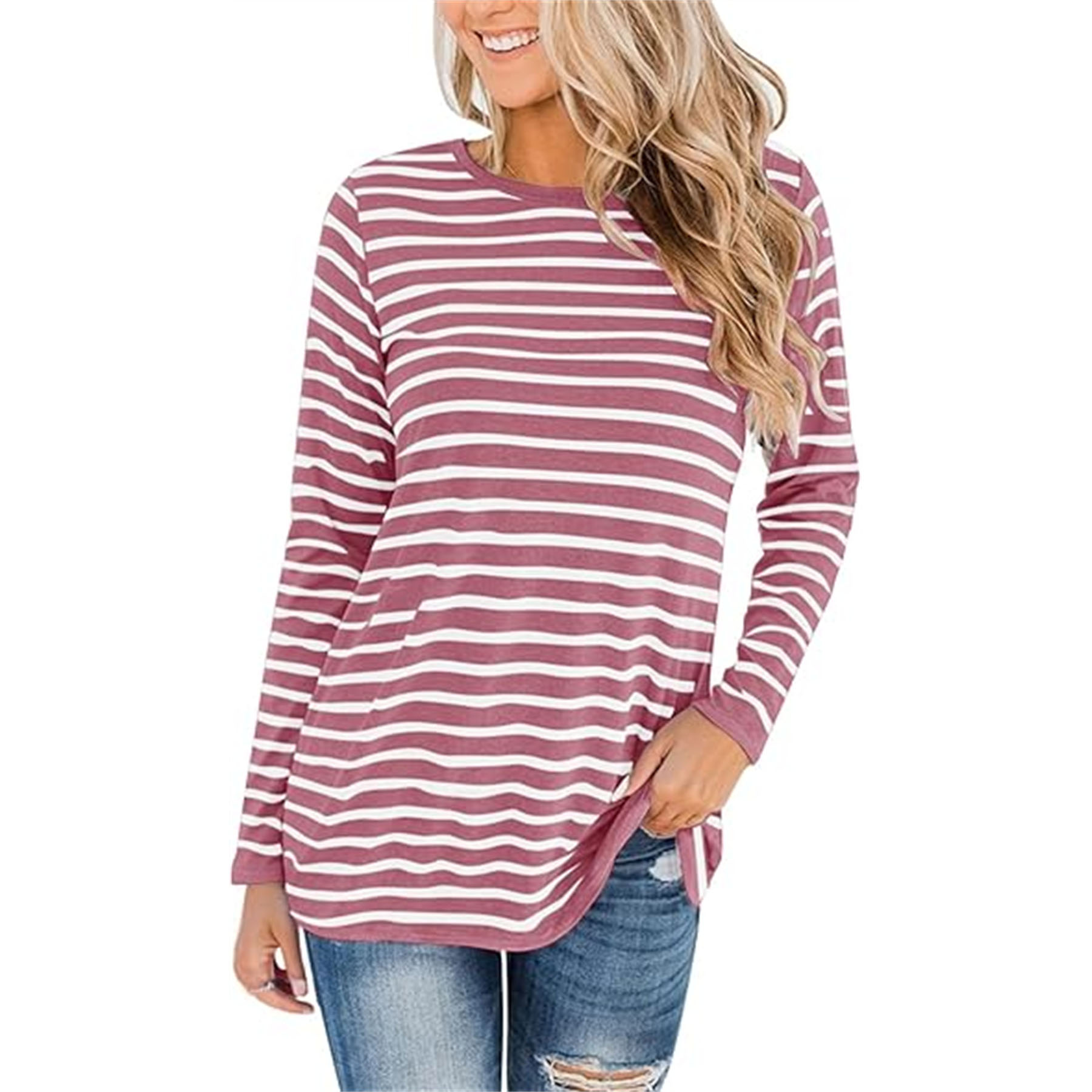 Women's Crew Neck Color Block Blouse 17